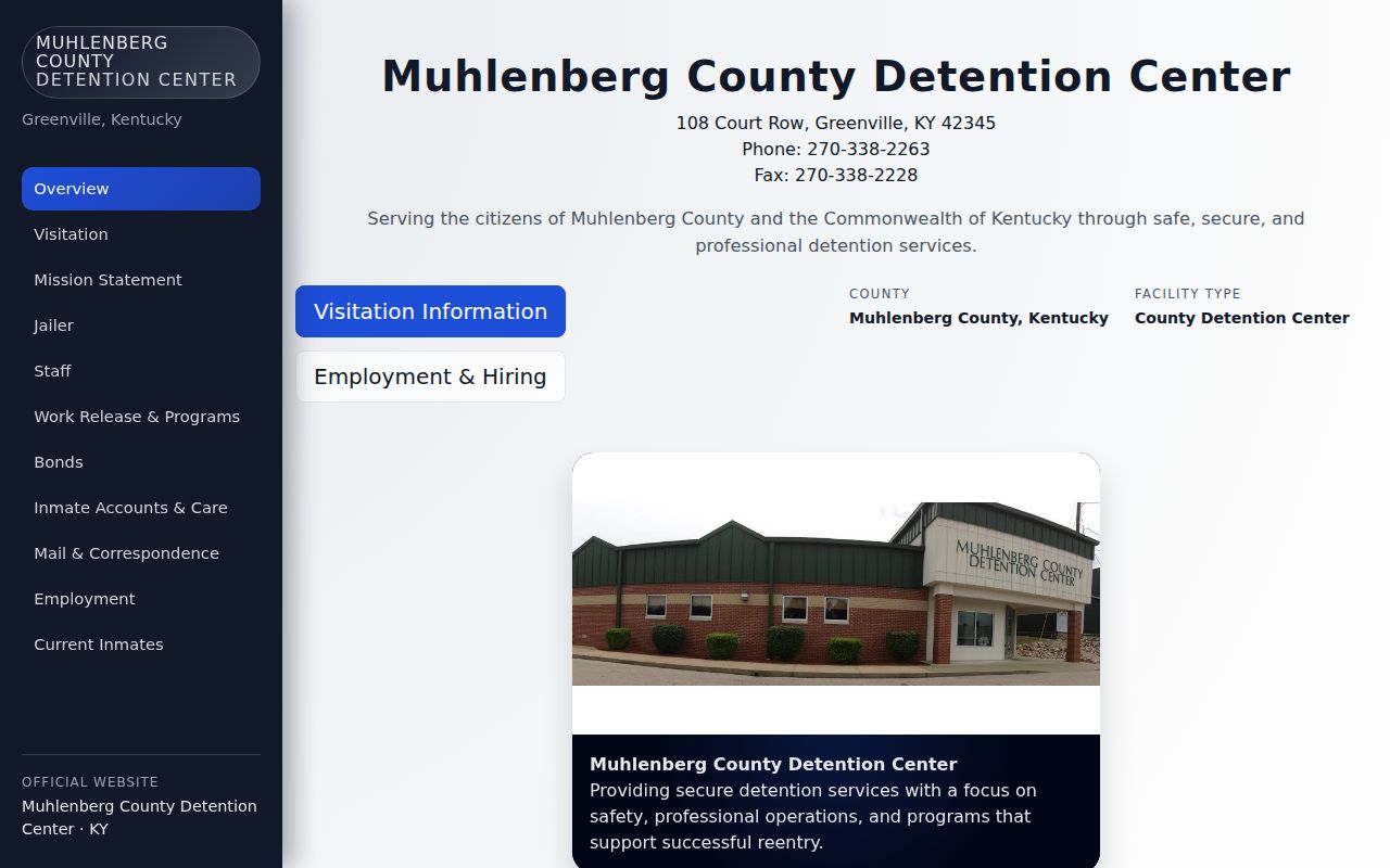 Muhlenberg County arrest lookup at the detention center website