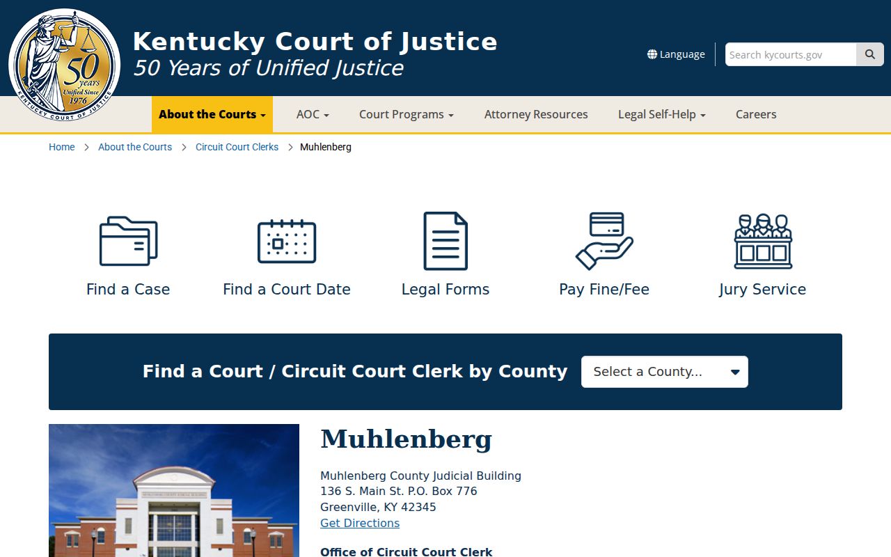 Muhlenberg County criminal court cases office at the Judicial Building